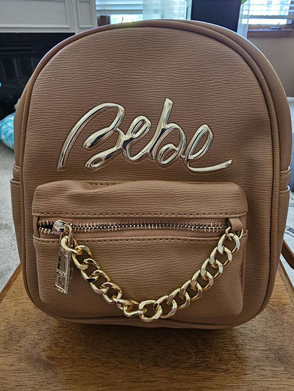 bebe Tan Mini Backpack with Gold Hardware 8.5 Tall X 8 " Wide